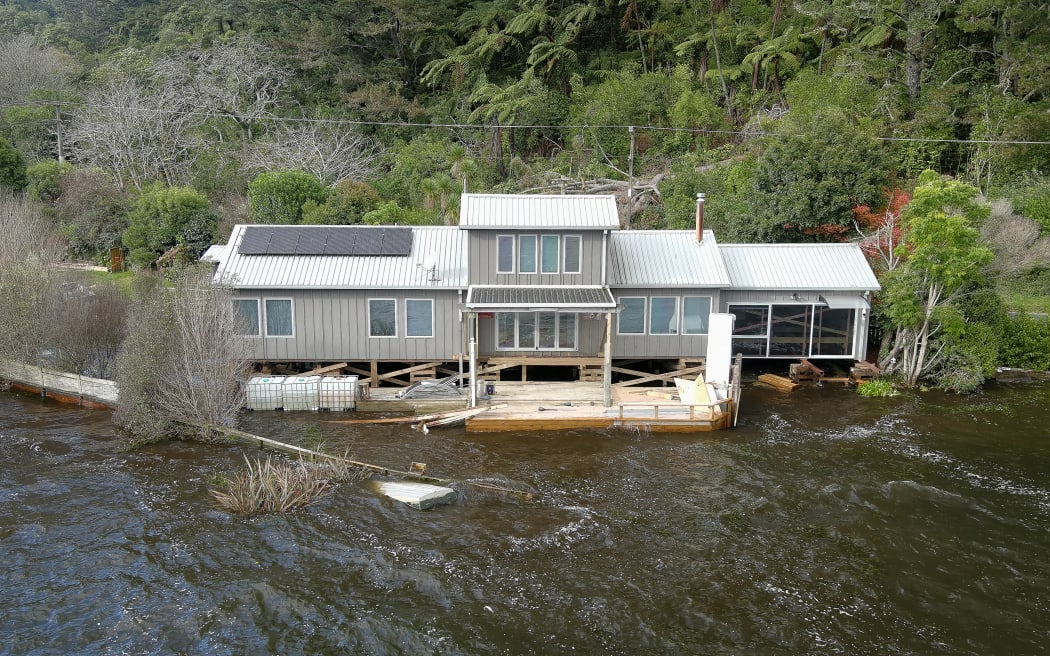 Rotoehu lake level has risen to a point where lakeshore homes are being swamped.