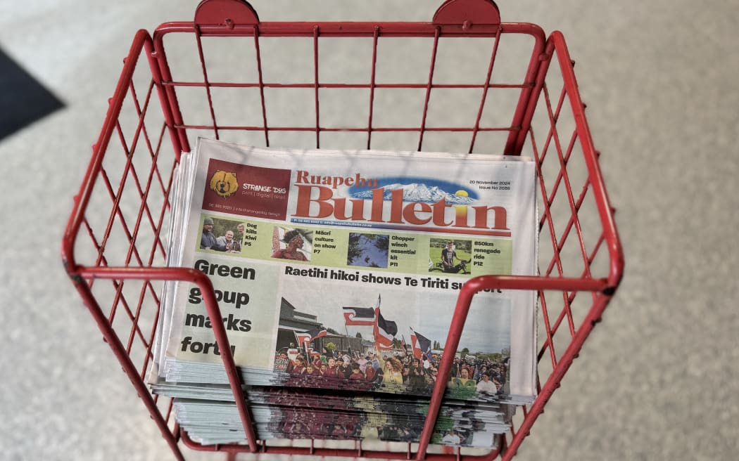 Copies of the Ruapehu Bulletin, the district's free weekly paper