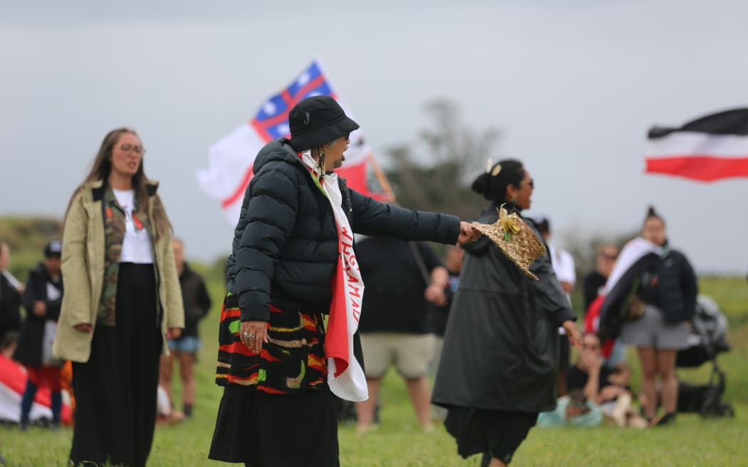 Hīkoi organisers arrive at Ihumātao.