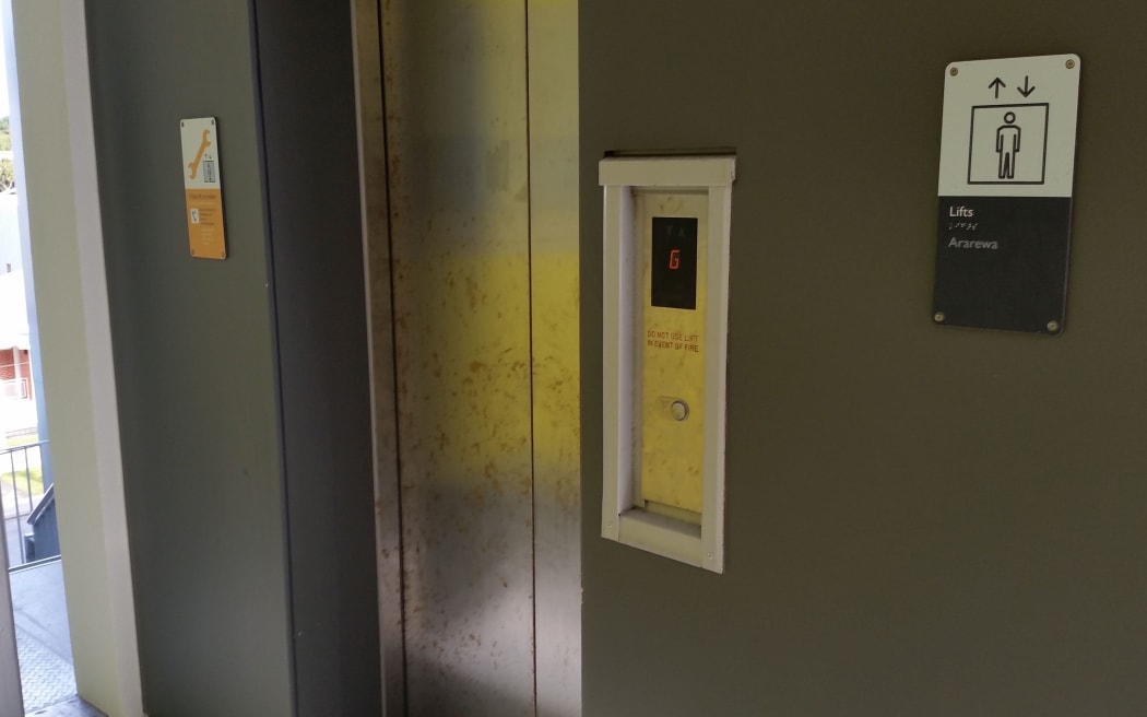 Rusty elevator doors at brand new Wellington - Marshall Court apartments.