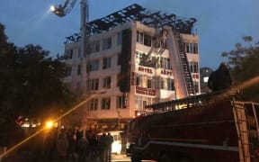Photo from Sivanand Chand, a hotel guest who was rescued, during an early morning fire at the Arpit Palace Hotel in the Karol Bagh neighborhood of New Delhi, India, Tuesday, Feb.12, 2019.