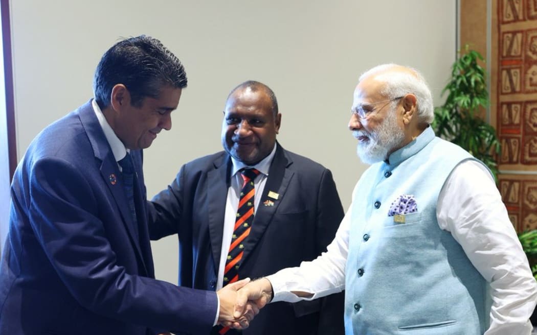 From Left: Surangel Whipps Jr., James Marape and Narendra Modi.