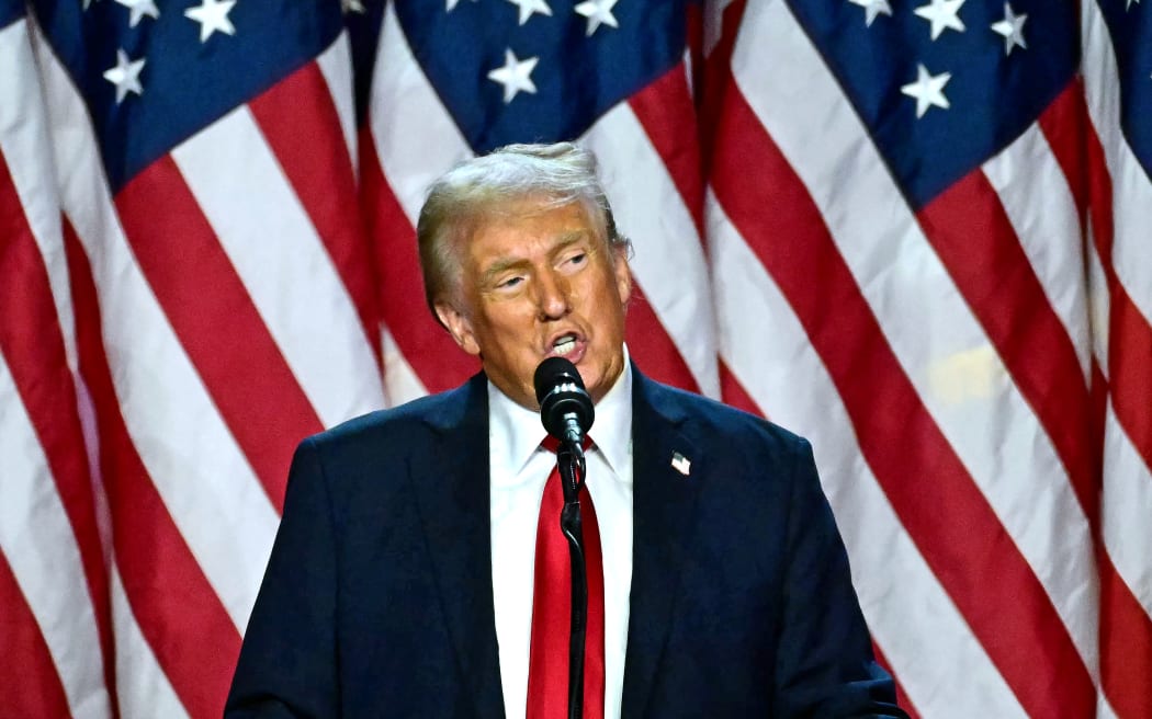Former US President and Republican presidential candidate Donald Trump speaks during an election night event at the West Palm Beach Convention Center in West Palm Beach, Florida, on November 6, 2024. - Republican former president Donald Trump closed in on a new term in the White House early November 6, 2024, just needing a handful of electoral votes to defeat Democratic Vice President Kamala Harris. (Photo by Jim WATSON / AFP)