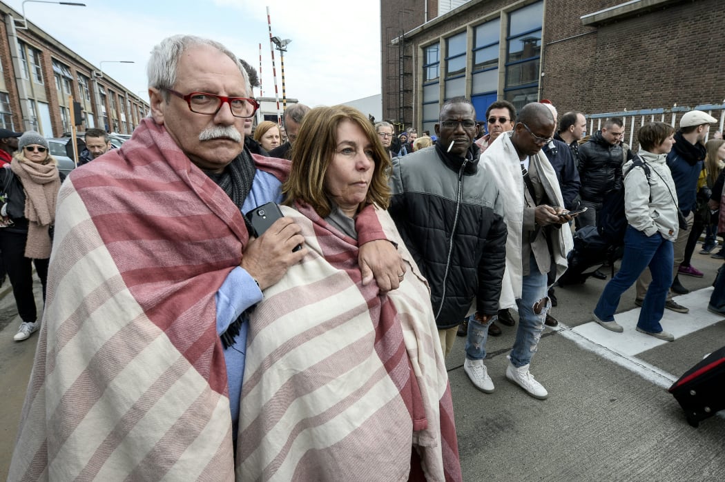 People evacuated from Brussels' Zaventem aiport following the explosions.