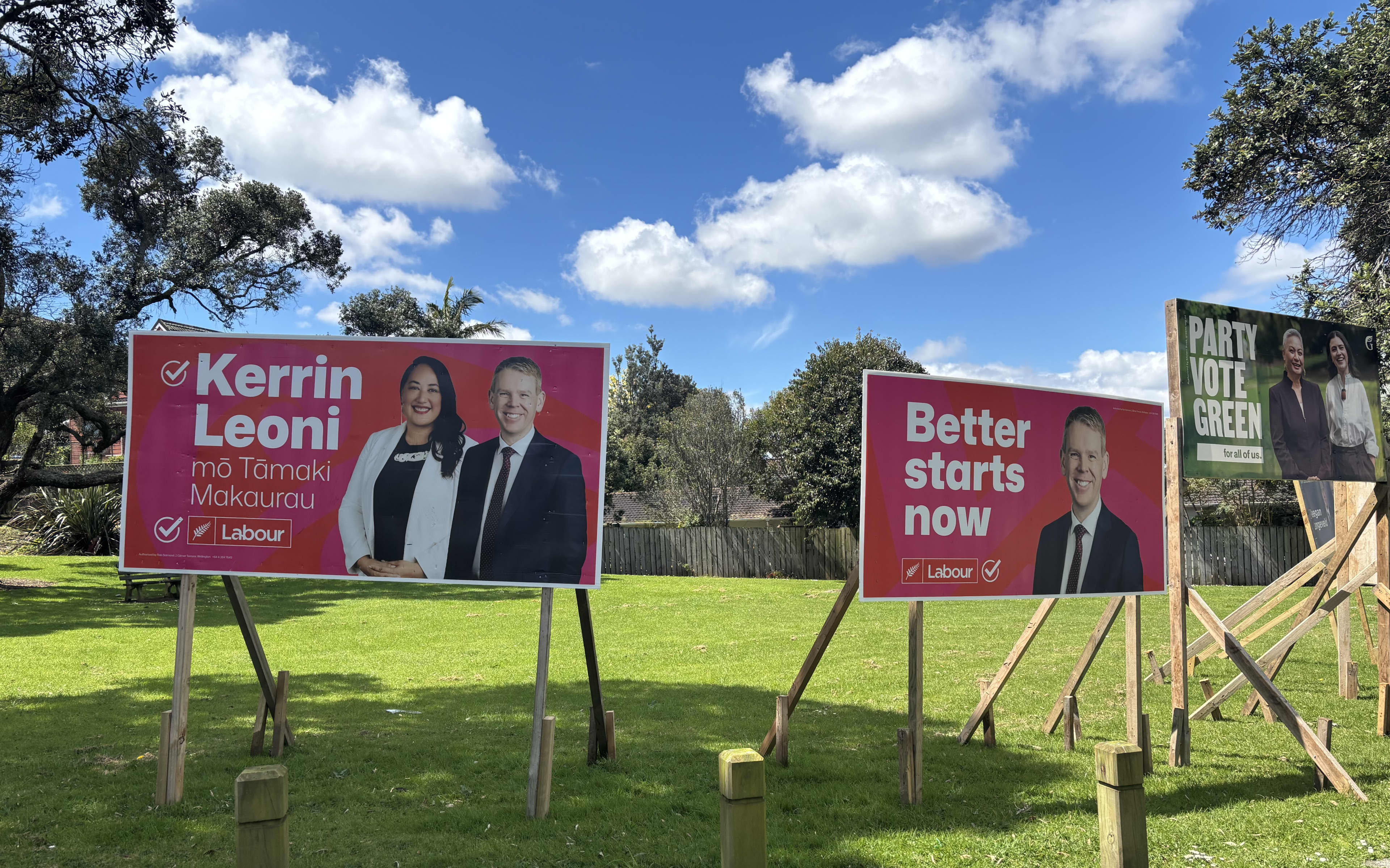 Election hoardings in Onehunga on Friday, 9 October 2026.