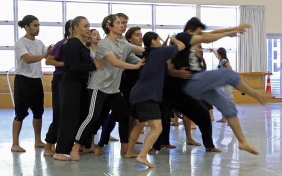 NZ School of Dance student Kent Giebel-Date throws himself around during rehearsal.