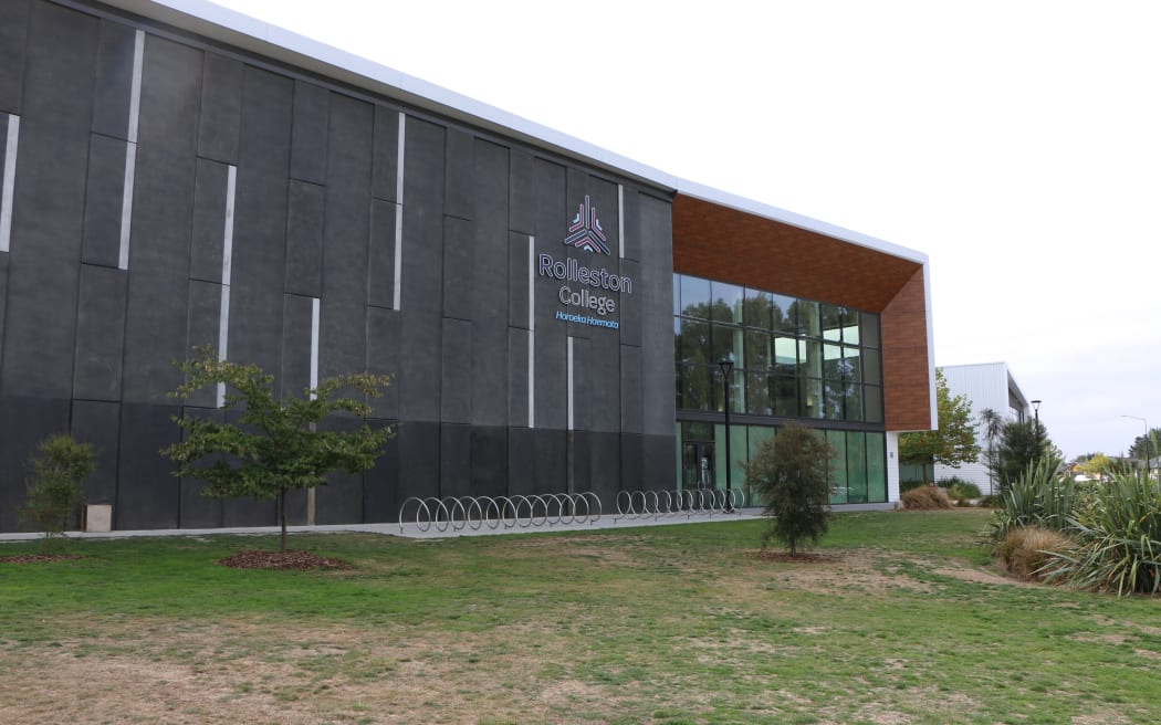Rolleston College's entrance at its main campus.