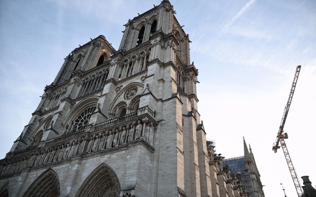 This photograph shows the facade of Notre-Dame de Paris cathedral in Paris, on 29 November, 2024, ahead of a visit of the French President.