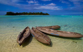 Kayaks at Muri Beach on Rarotonga, the largest island in the Cook Islands.