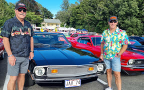At the Americarna car show Californian Rick Fleischer, left, was reunited with the 1974 AMC Javelin he sold to Aucklander John Campbell 10 years ago,