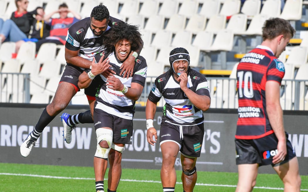Flanker Josh Kaifa celebrates a Hawke's Bay try.