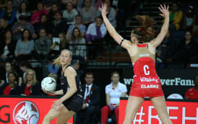 Laura Langman in the Netball Quad Series match between New Zealand and England.