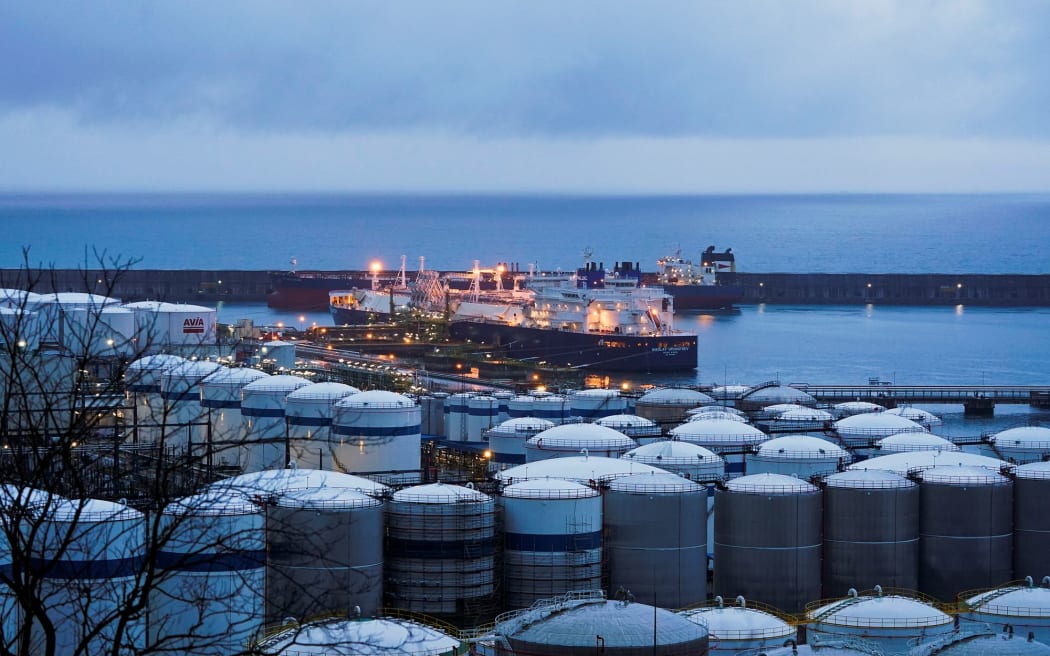 A ship carrying Russian liquefied natural gas (LNG) unloads gas in the port of Bilbao, Spain, on March 10, 2022.