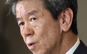Hisao Tanaka - pictured speaking to the press at Toshiba's headquarters in Tokyo on 29 May 2015.