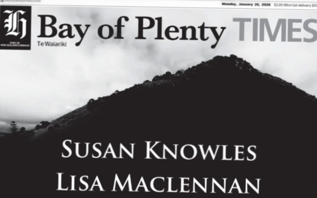 Bay of Plenty Times stark front page lists the names of six victims from Beachlands holiday park.