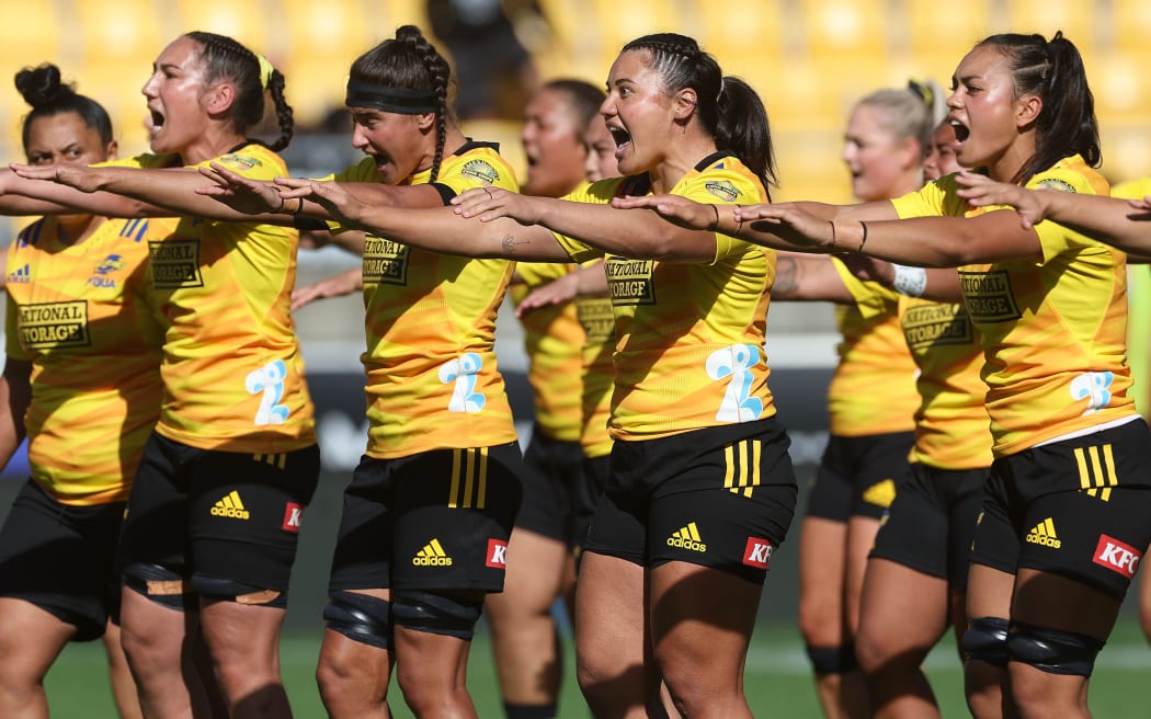 Poua haka during the Super Rugby Aupiki - Hurricanes Poua v Blues Women at Sky Stadium in Wellington on the 11th March 2023. © Copyright image by Marty Melville / www.photosport.nz