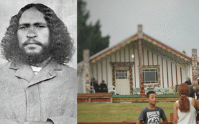Rua Kēnana, pictured about 1907, and Maungapōhatu Marae in 2016