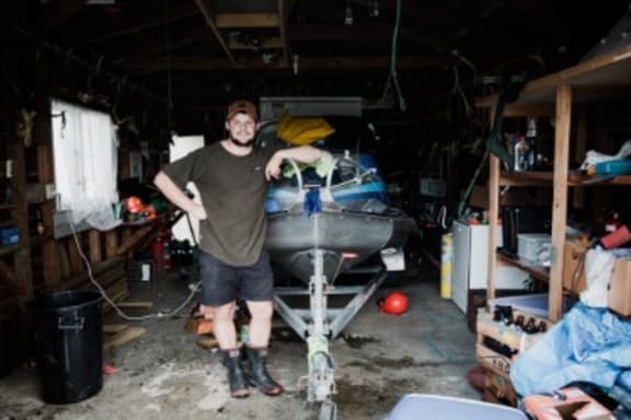 Regan McCormack standing in his shed,
