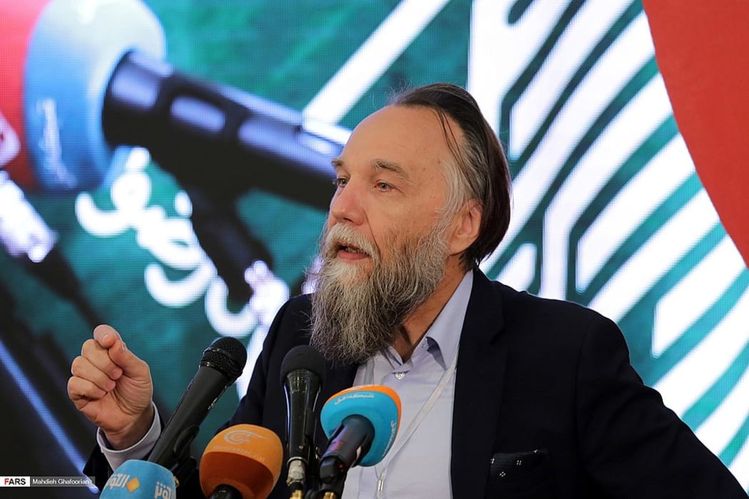 Alexsandr Dugin speaking at a conference in 2018.