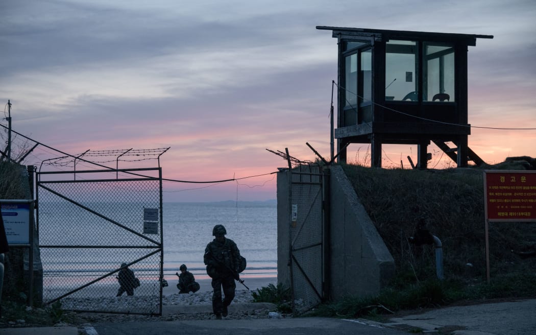 South Korean soldiers on a beach on Yeonpyeong island, near the 'northern limit line' sea boundary. File photo.