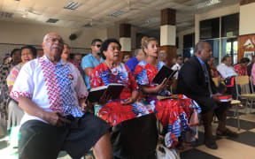 People's Alliance Party leader Sitiveni Rabuka singing at church ahead of announcing the formation of a coalition. December 2022.