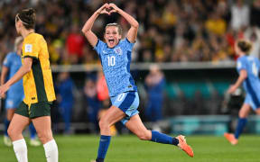 England's Ella Toone celebrates after scoring her team's first goal during World Cup semi final against Australia.