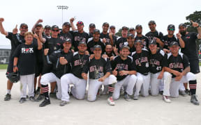 The Black Sox pose with the Challenge Cup trophy.