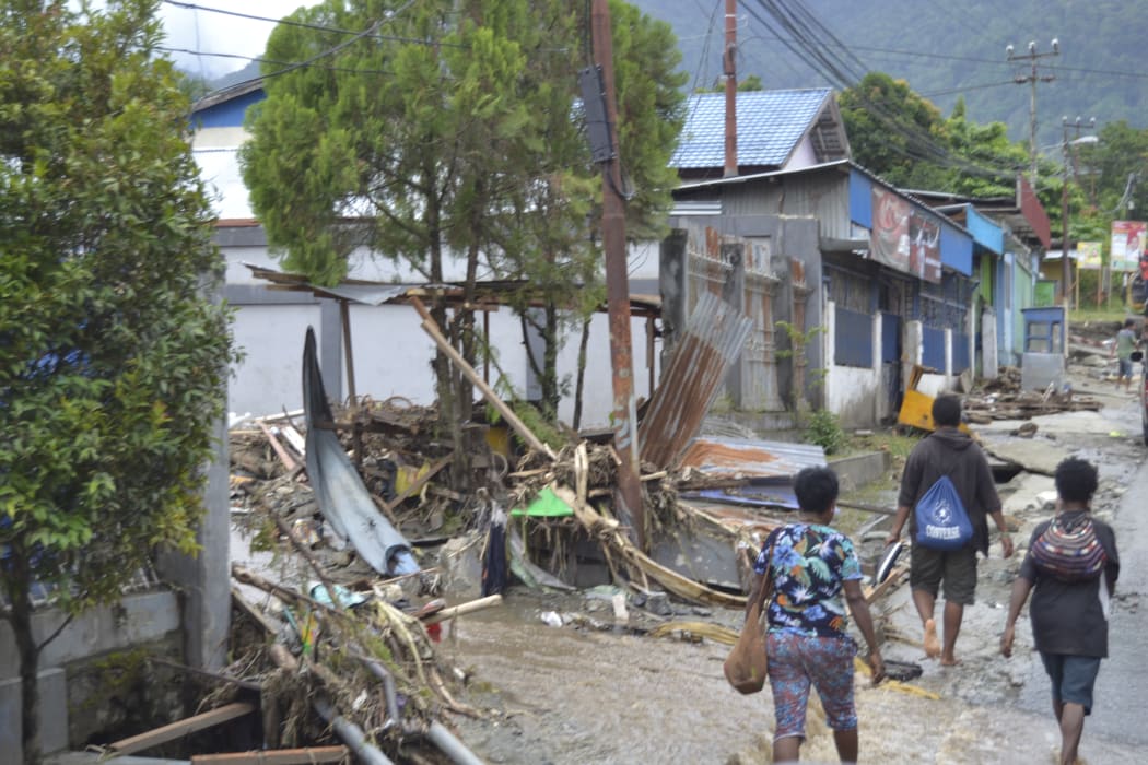 Indonesia, Papua province, Sentai, photos from 18 March 2019. On 16 March 2019, following extremely heavy rain that lasted seven hours, landslides and a flash flood struck the Indonesian province of Papua. Images show debris and damage as flood waters recede.