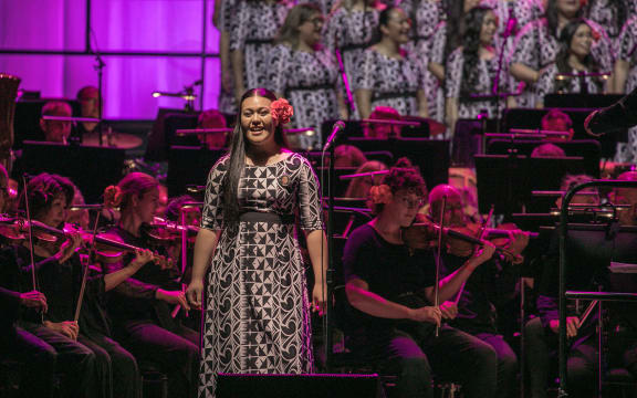 Signature Choir and the NZSO on stage at Spark Arena, Auckland.