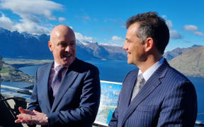 National leader Christopher Luxon and Southland candidate Joseph Mooney in Queenstown