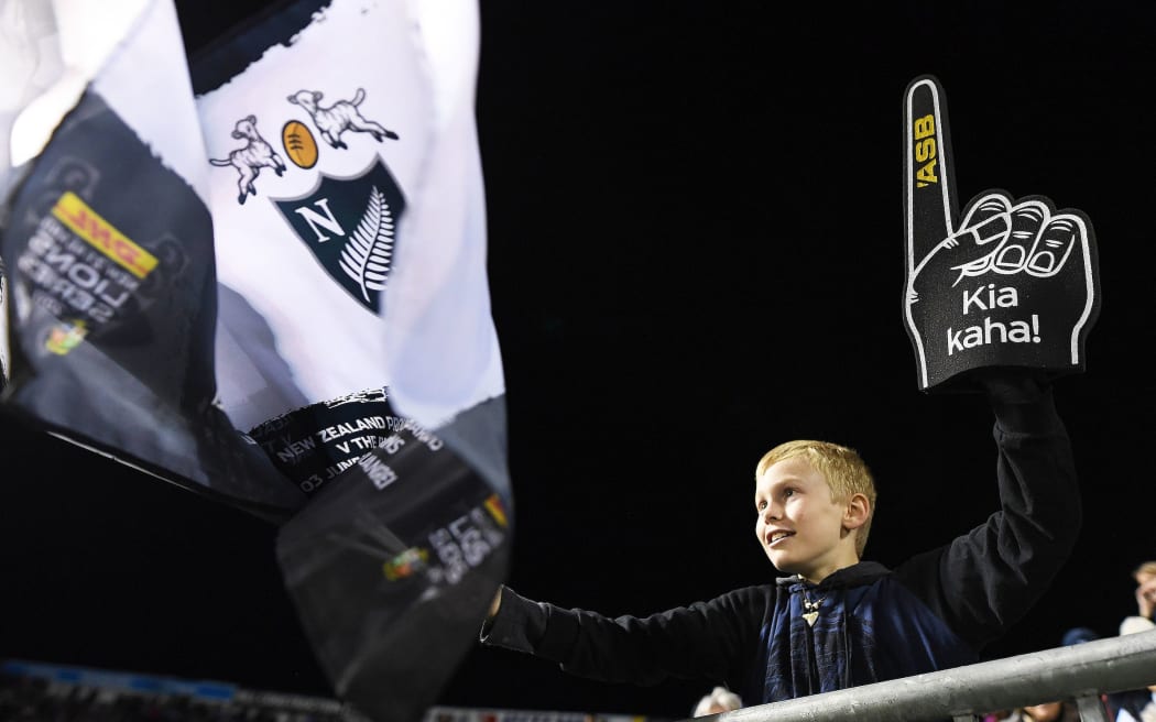 A young fan celebrates the Baabaas' battle with the Lions.