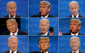 This combination of pictures created on 22 October 2020 shows US President Donald Trump and Democratic Presidential candidate and former US Vice President Joe Biden during the final presidential debate at Belmont University in Nashville, Tennessee.