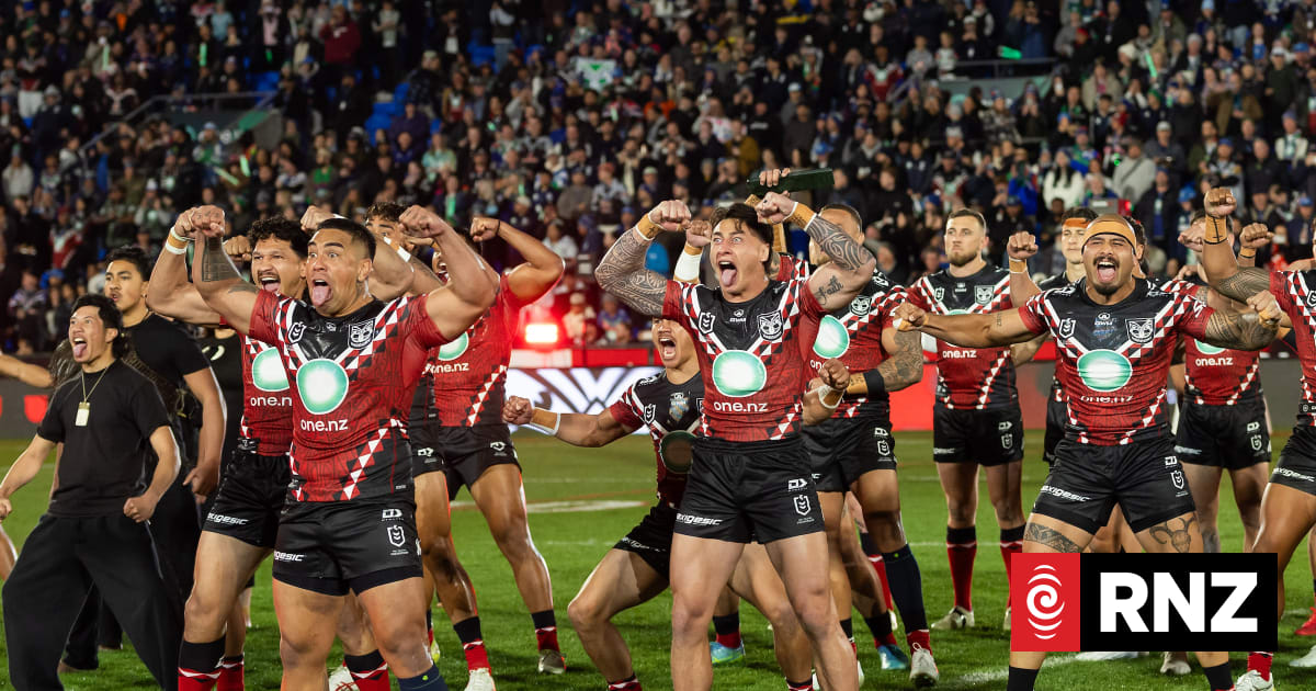 Warriors players led by Erin Clark perform a haka ahead of the match - Warriors v Panthers, Indigenous Round, NRL Rugby