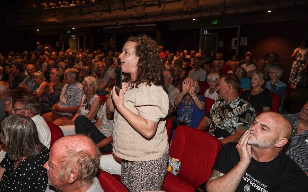 Hannah Spierer at Christopher Luxon's public meeting in Rangiora