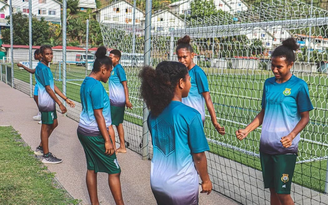 Vanuatu players at the training ground