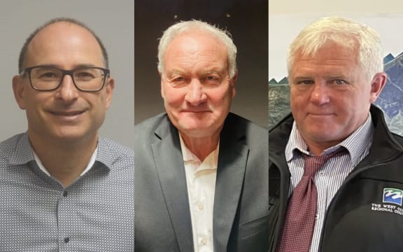 West Coast Regional Council chief executive Darryl Lew (L) and councillors Allan Birchfield (M) and Brett Cummings (R).