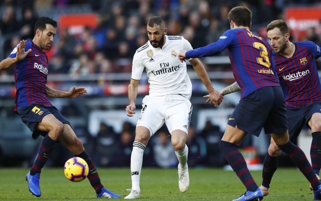 Karim Benzema of Real Madrid in action against Barcelona.