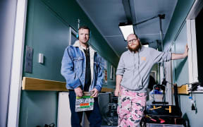 Auckland filmmakers Jordan Mark Windsor Sean Wallace (aka THUNDERLIPS) on the set of their short film Help, I'm Alien Pregnant. This low-budget yet low-waste production is a great case study for others, says NZ film sustainability advocate Craig Gainsborough.