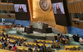 Jacinda Ardern making a speech to the UN General Assembly in New York on 24 September 2022.
