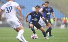 Logan Rogerson during the round six A-League Men match between Auckland FC and Newcastle Jets at Go Media Stadium.
