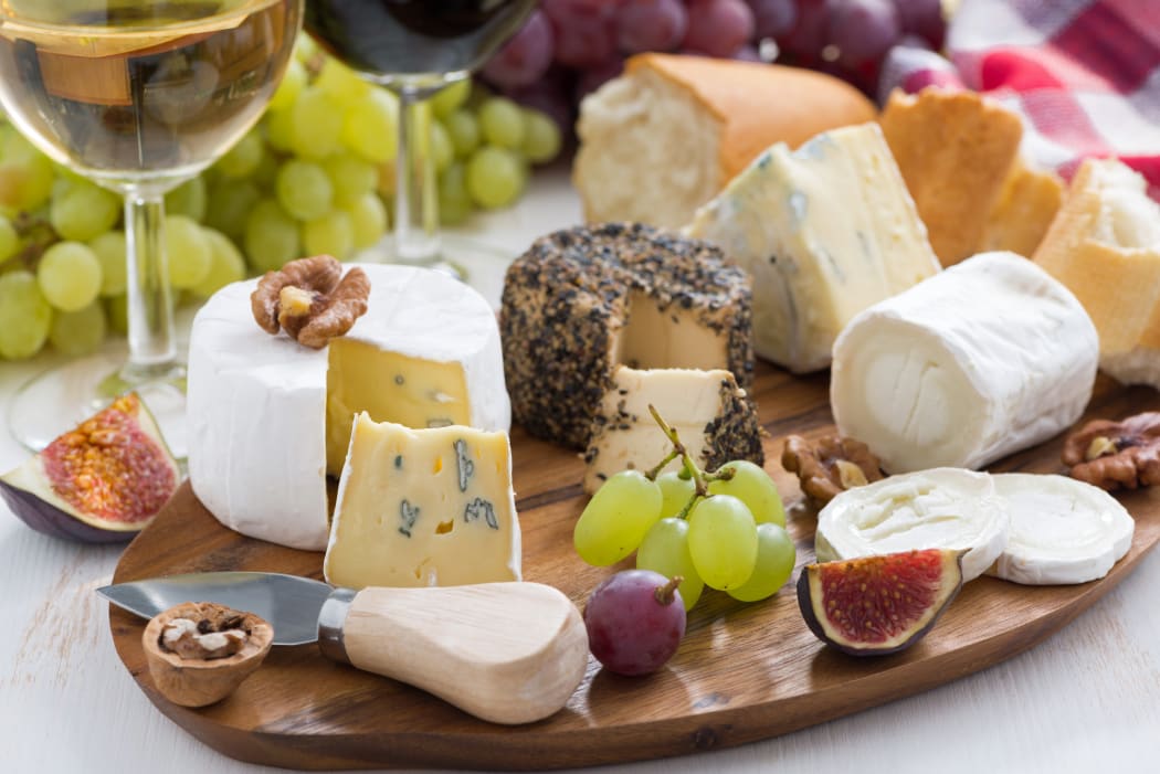 cheese platter, snacks and wine, horizontal