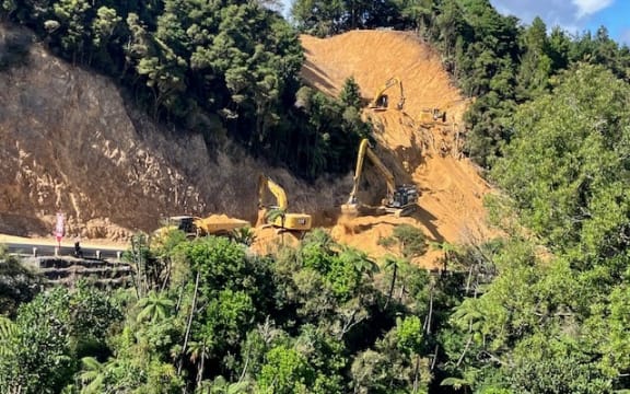 Excavators at work near Waterfall Corner as part of a major roading project on the SH1 Brynderwyn Hills road.
