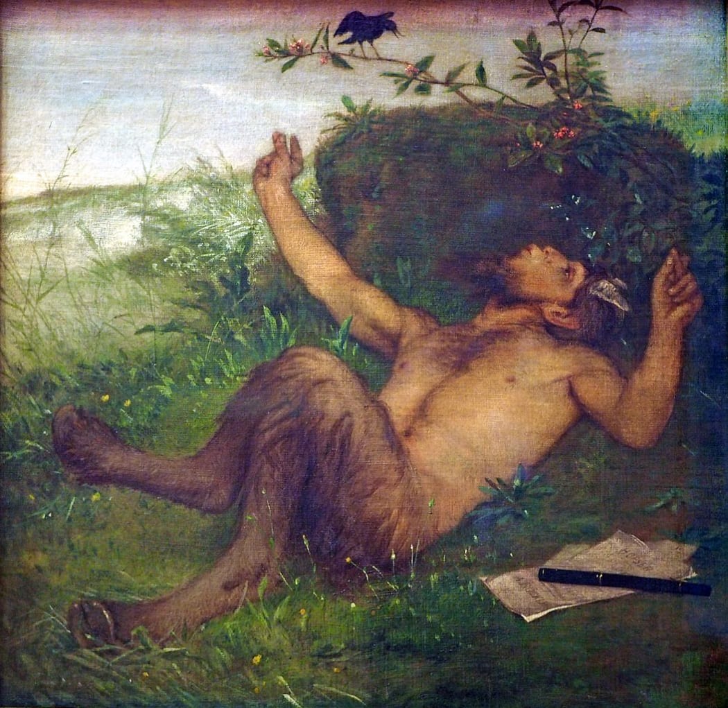 Arnold Böcklin - 'Faun einer Amsel zupfeifend' (Faun whistling to a blackbird)