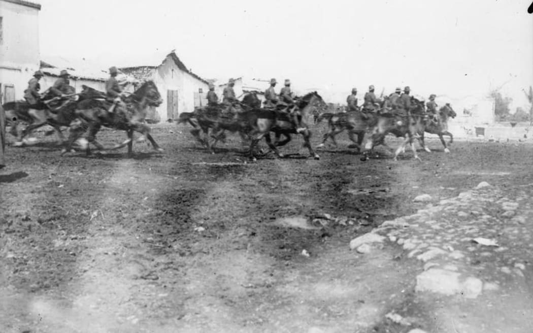 Galloping New Zealand troops in the Jordan Valley, 21 February 1918