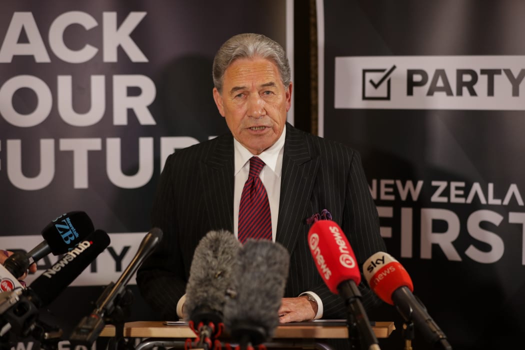 Winston Peters speaks to media after the SFO announcement on Tuesday.