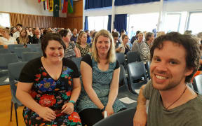 Teachers Sara McKee, Fiona Mcdiarmid and David Starshaw at the PPTA meeting.
