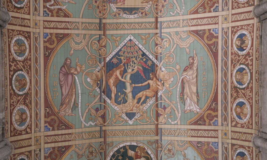 One of the 12 panels of the ceiling in the nave of Ely Cathedral, England