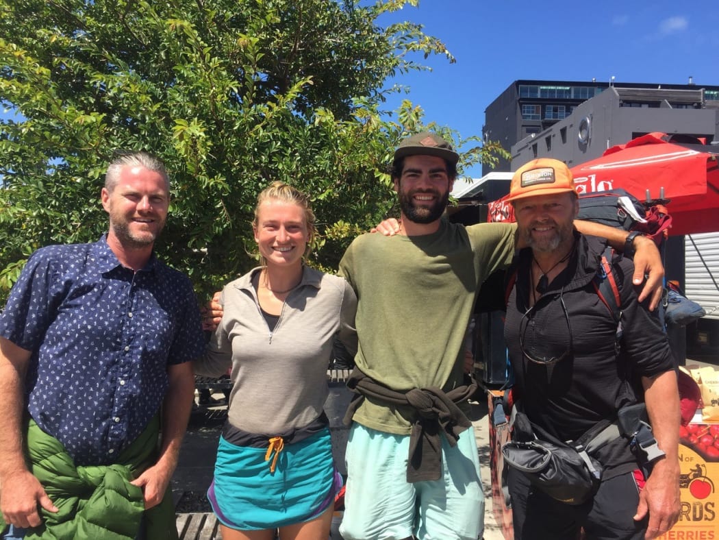 Mac and Pippa from Colorado pose with Lincoln from Australia and Bruce Hopkins.