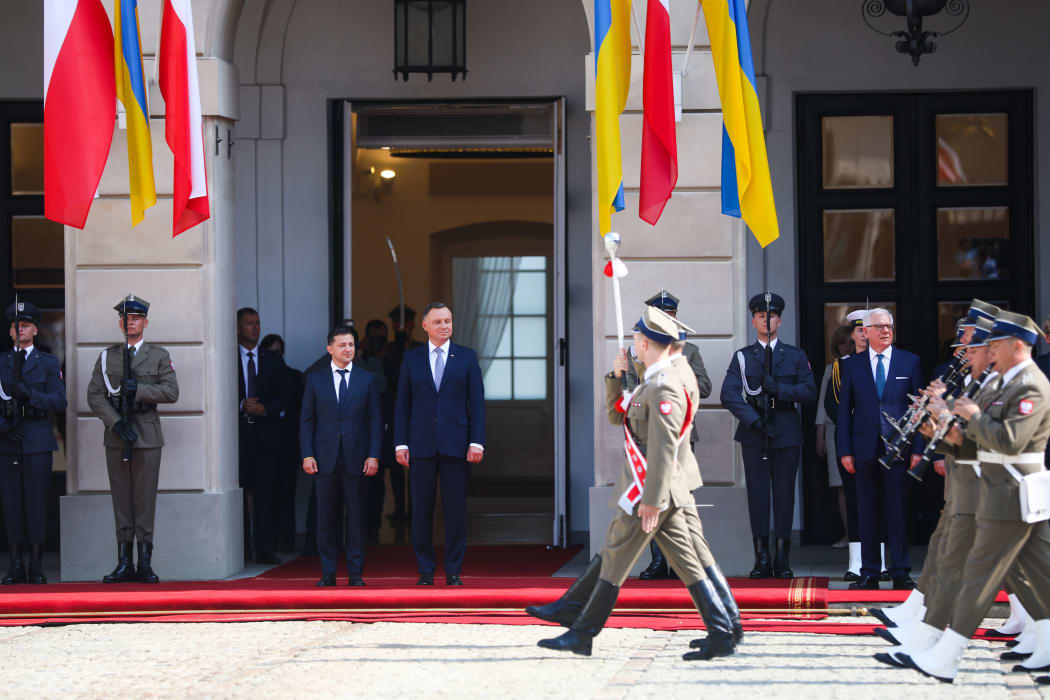 Ukrainian President Volodymyr Zelensky and Polish President Andrzej Duda. Zelensky arrived to Warsaw for the 80th anniversary of the outbreak of World War II