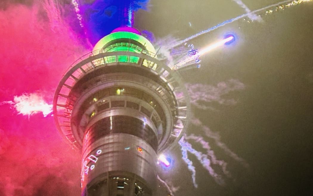 At midnight, 3500 fireworks were launched from Auckland's Sky Tower.